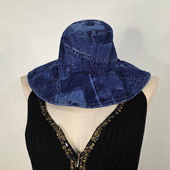 Vintage Y2K Denim Print Bucket Hat Indie Sleaze Skater 90s Graphic Grunge OS